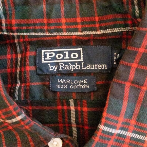 POLO BY RALPH LAUREN MARLOWE VINTAGE BUTTON UP PLAID SHIRT RED BLACK MENS SZ M - Picture 2 of 6